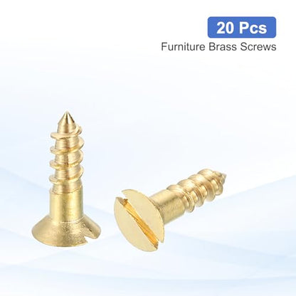 MECCANIXITY 20 Pcs Brass Screws, M3 x 10mm Solid Slotted Drive Flat Head Self-Tapping Wood Screw Fasteners for Woodworking Furniture Repair Photo Frame Drywall Home Appliances, Gold - size: M3 x 10mm