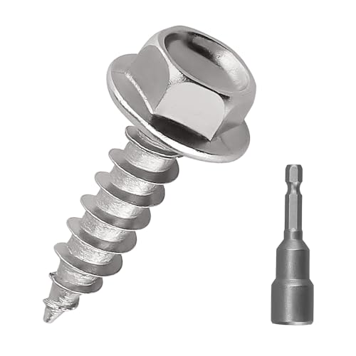 #12 x 3/4" Hex Flange Head Wood Screws, 410 Stainless Steel Self Tapping Screws, Hex Bit Included (50-Pack) - size: #12 x 3/4"