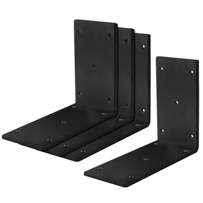 4 Pack 6" Black Steel L Angle Bracket for 4x4 Post, Heavy Duty Corner Brace