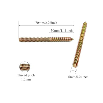 12 Pack M6 x 70 Hanger Bolts 70mm(2.76") Double Headed Bolts 6mm(0.24") Wood Dowel Screw Hanger Bolts for Furniture - size: M6X70-12P