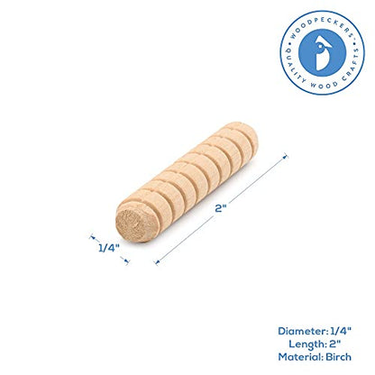 Wooden Dowel Pins 1/4 inch x 2 inch, Pack of 250 Spiral Dowel Joints for Woodworking, Furniture and Crafts, by Woodpeckers - size: 1/4 inch x 2 inch