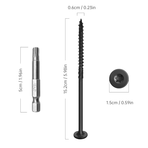 6 Inch Structural Wood Screws 50Pcs Black - color: Black, size: #14×6"
