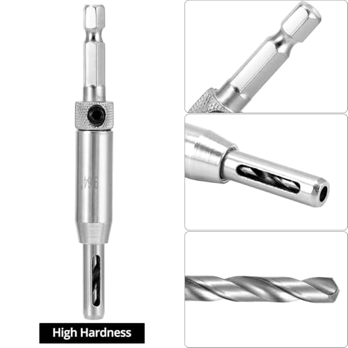 QWORK Self Centering Drill Bit Set, 17 Pcs 1/4" Hex Shank Hinge Hole Drilling Tool for Woodworking Window Door Cabinet Hinge