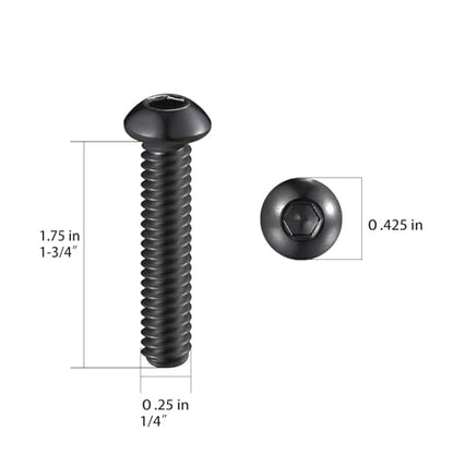 Wensilon (50Pcs) 1/4-20 * 1-3/4 Button Head Socket Cap Bolts Screws, 304 Black Stainless Steel, Allen Hex Drive, Bright Finish, Fully Machine Thread - color: Black, size: B 1/4-20*1-3/4