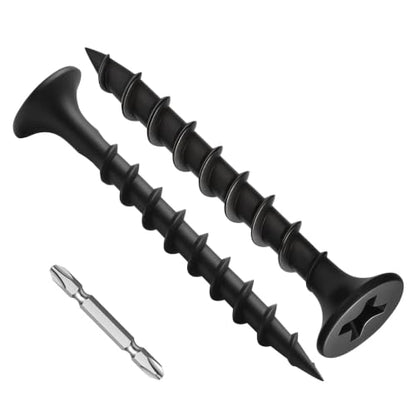 Mellewell #6 x 1-1/4" Black Coarse Thread Sharp Point Self Tapping Drywall Screws, #2 Phillips Bugle Head Wood Screw for Dry Wall Sheetrock Wood, Drive Bit Included, 1 LB - color: Black, size: #6 x 1-1/4"