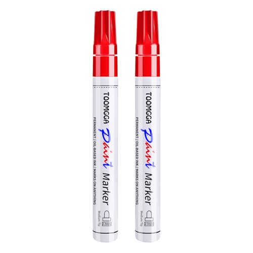 TOOMGGA 2 Red Paint Pens Permanent Paint Markers, Oil Based Medium Tip - color: Red