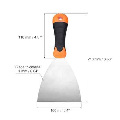 uxcell Putty Knife 4" Stainless Steel Paint Scraper Flexible Drywall Repair Mud Knives for Removing Cement Wallpaper Mud Adhesive Taping - size: 4"