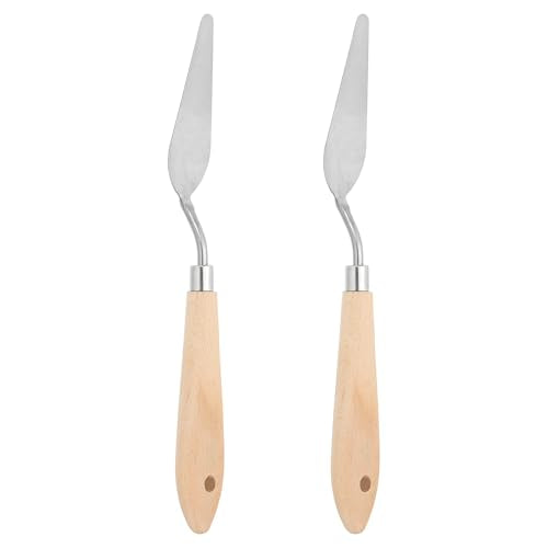 PATIKIL Art Spatula, 2 Pcs No.12 22mm Stainless Steel Flexible Palette Knife Painting Knife Painting Spatula Oil Painting Mixing Scraper with Wood Handle for Canvas Acrylic Painting, Brown - style: No.12