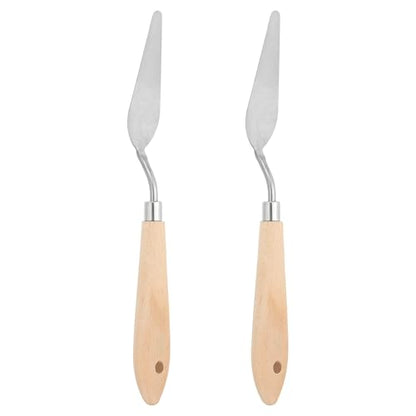 PATIKIL Art Spatula, 2 Pcs No.12 22mm Stainless Steel Flexible Palette Knife Painting Knife Painting Spatula Oil Painting Mixing Scraper with Wood Handle for Canvas Acrylic Painting, Brown - style: No.12