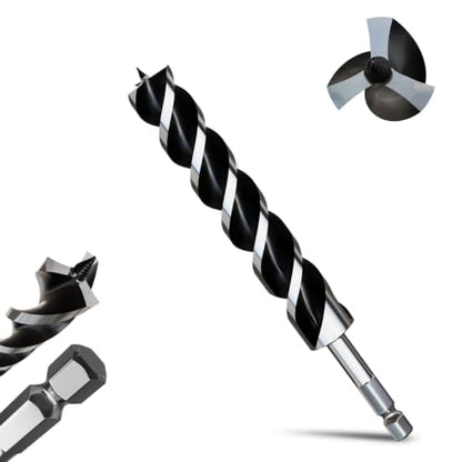 1-1/4"×10" Professional Auger Drill Bit for Wood with Quick Change 1/2" Hex Shank- 3-Cutter Design with Dual-Flute for Fast Chip Removal, Fits Hardwood, Softwood, PVC, Drywall & Tree Stumps - size: 1-1/4"×10"