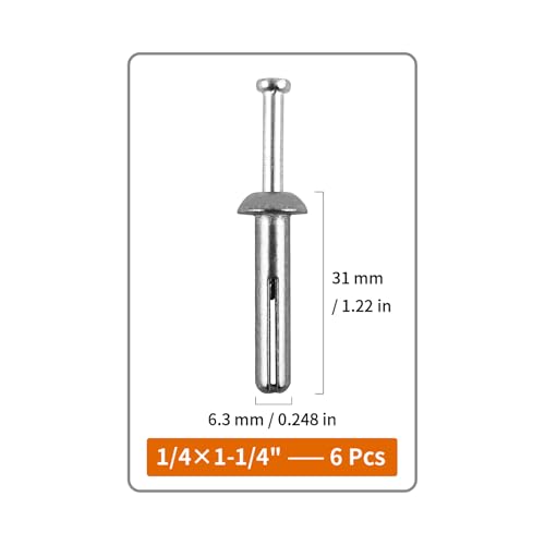 1/4" x 1-1/4"Hammer Drive Nail-in Anchors 40 Pack – Cement Wall Anchors for Concrete Brick Block – Zinc Plated Masonry Fasteners for Electrical Boxes, Brackets, Frames - size: 1/4x1-1/4"
