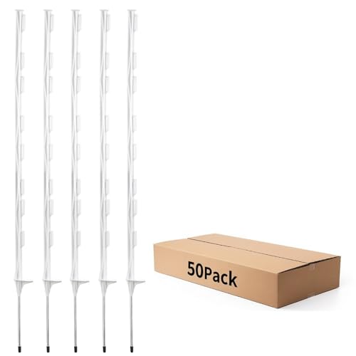 50 Pack 48" Plastic Step-in Electric Fence Posts with Clips (White-50PCS) - color: White-50PCS