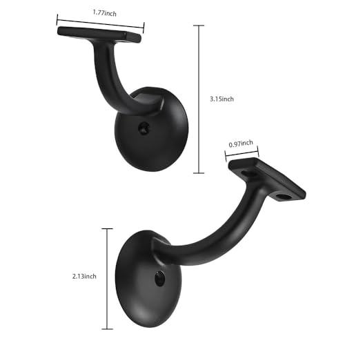khtumeware 6 Pack Matte Black Hand Rail Bracket Heavy Duty Hardware for Stairways, Home or Office Stair Support Handrail Brackets - style: Matte Black