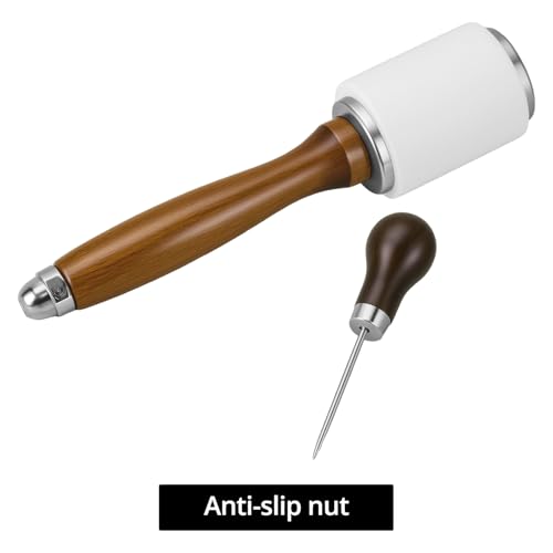 QWORK Nylon Leather Carving Mallet Hammer + Scratch Awl with Hardwood Handle