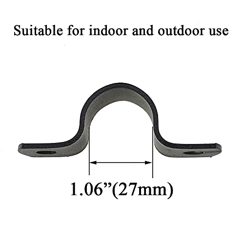 Hahiyo Two Holes Pipe Tube U Bracket Clamps 27MM Heavy Duty No Rust Shiny Strong Resist Wind No Sharp Rigid Strap Clip Conduit Ring Carbon Steel Material Black for Fixing Supporting Decorating 10pcs - size: 27 mm inside diameter