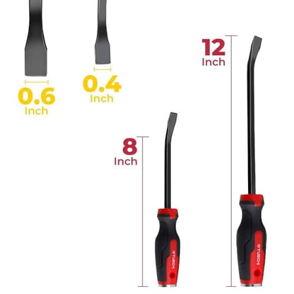 Pry Bar Set 8" 12", 2-Piece Heavy Duty Pry Bar with Ergonomic Handle and Strike Cap, Angled Tip for Prying, Lifting and Pulling Objects