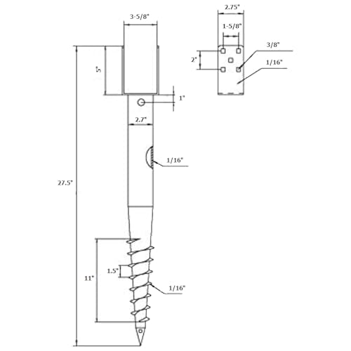 AshmanOnline Ashman Ground Screw Green (1 Pack), No Dig, U-Model Screw in Post Stake - 27.5"" Inch Long, Fits Standard 4x4 (3.5"" X 3.5"" Inch) Great for Mailbox Posts.