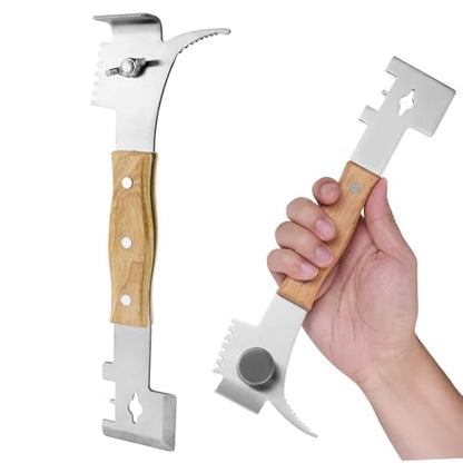 Multipurpose Steel Hive Tool with Wooden Handle, Beekeeping Tool