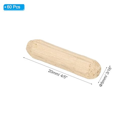 PATIKIL 3/16" x 4/5"(5 x 20mm) Wood Dowel Pins, 60 Pack Fluted Wooden Dowel Pin Straight Groove Rods for Furniture Door Art Crafts Projects - size: 3/16" x 4/5"