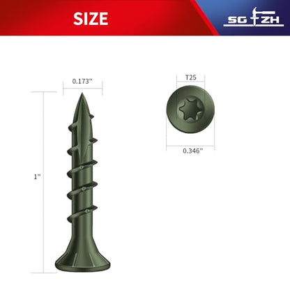 #8 x 1 Inch Deck Screws (215Pcs) 1lb. Carbon Steel, Green, Flat Head, Rust Resistant epoxy Coated, with T25 Star Bit - color: Green, size: #8 x 1"