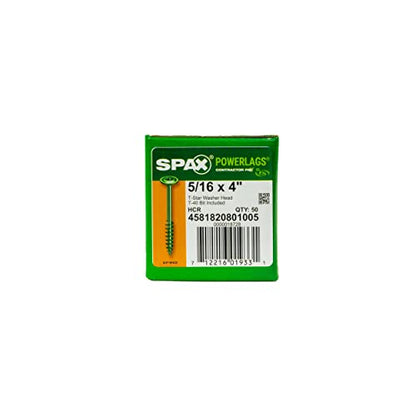 SPAX 4581820801005 5/16” x 4" T-Star Drive Washer Head Black HCR (Exterior) PowerLag Screw (50 Pieces per Box) - size: 5/16 x 4"