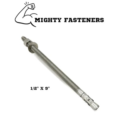 Mighty Fasteners 304 Stainless Steel Wedge Anchors 1/2" X 9" - 5 Pack - size: 1/2" X 9"