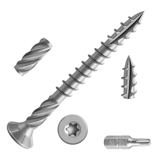 Wensilon #8 * 2" 304 Stainless Steel Deck Screws, (348pcs) 2 lbs.Exterior Wood Screws, Rust Resistant epoxy Coated, Bronze, T20 Star Bit - color: Silver, size: 8*2
