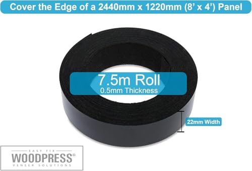 7/8" Black Matt Pre-Glued Melamine Edge Banding, 25 ft - size: Width: 7/8"