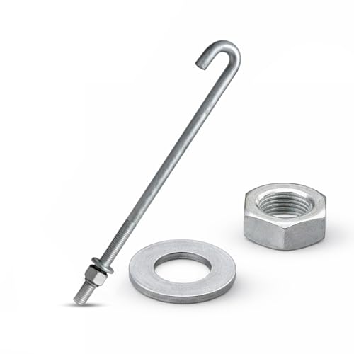 3/4" x 18" Galvanized Threaded J-Bolt Concrete Anchor (Nut & Washer Included) - Sandbaggy (3/4" x 18", 10, Count)