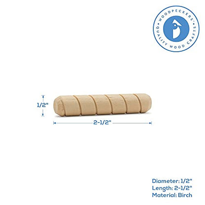 Wooden Dowel Pins 1/2 inch x 2-1/2 inch, Pack of 250 Spiral Dowel Joints for Woodworking, Furniture and Crafts, by Woodpeckers - size: 1/2 inch x 2-1/2 inch