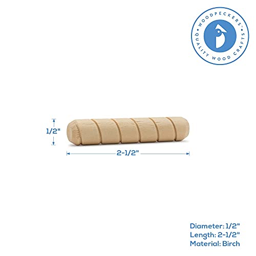 Wooden Dowel Pins 1/2 inch x 2-1/2 inch, Pack of 100 Spiral Dowel Joints for Woodworking, Furniture and Crafts, by Woodpeckers - size: 1/2 inch x 2-1/2 inch