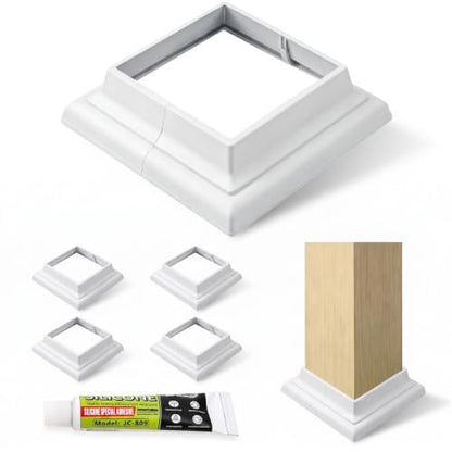 4-Pack Aluminum 4x4 Post Skirt - Split Deck Post Base Cover (White) - color: White English Style