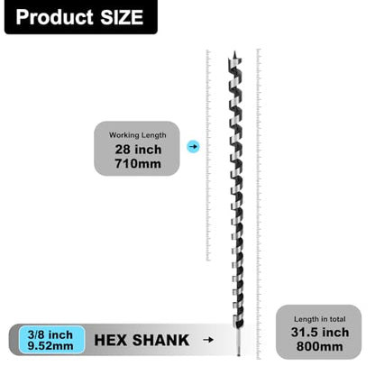 1-1/8" X 31.5" Auger Bit for Wood, 28x800mm Extra Long Auger Drill bit - size: 1-1/8" (28mm)diameter, style: 31.5 inch / 800mm Length