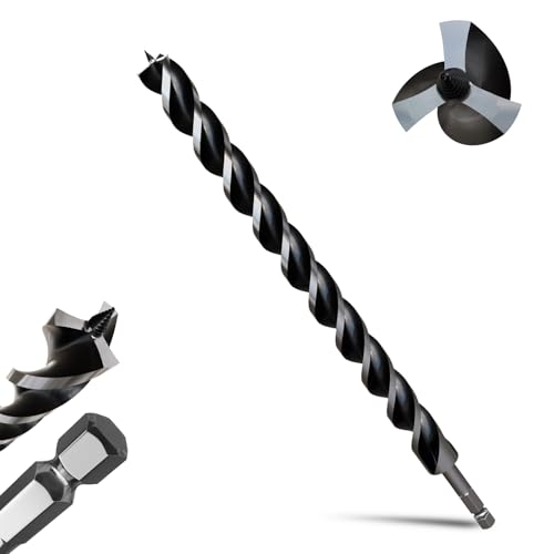 1-1/4"×18" Professional Auger Drill Bit for Wood with Quick Change 1/2" Hex Shank- 3-Cutter Design with Dual-Flute for Fast Chip Removal, Fits Hardwood, Softwood, PVC, Drywall & Tree Stumps - size: 1-1/4"×18"