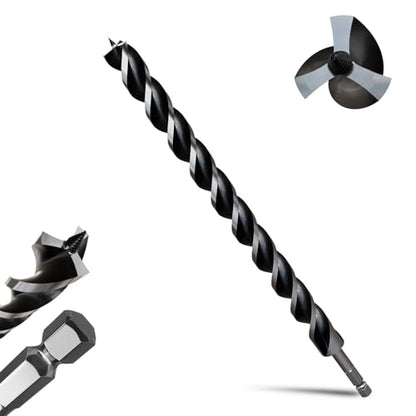 1-1/4"×18" Professional Auger Drill Bit for Wood with Quick Change 1/2" Hex Shank- 3-Cutter Design with Dual-Flute for Fast Chip Removal, Fits Hardwood, Softwood, PVC, Drywall & Tree Stumps - size: 1-1/4"×18"