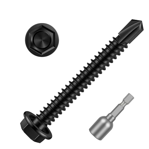 #10 x 2 (1/2" to 3" Available) Hex Washer Head Self Drilling Sheet Metal Screws with Drill Point, Stainless Steel 410, Black Oxide, 50 PCS - color: Black, size: #10 x 2"