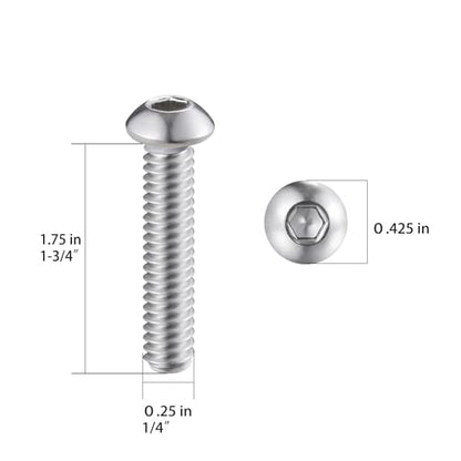 Wensilon (50Pcs) 1/4-20 * 1-3/4 Button Head Socket Cap Bolts Screws, 304 Stainless Steel, Allen Hex Drive, Bright Finish, Fully Machine Thread - color: Silver, size: B 1/4-20*1-3/4