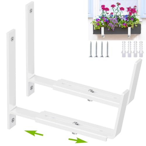 Y&M Adjustable Window Box Brackets 2 Pack, Wall Mount Planter Box Brackets - size: Set of 2- White