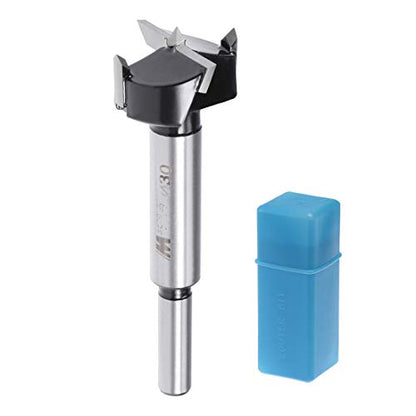 uxcell Forstner Drill Bits 30mm, Tungsten Carbide Wood Hole Saw Auger Opener, Woodworking Hinge Hole Drilling Boring Bit Cutter (Black, Silver Tone) - size: 30mm