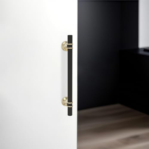 10 Pack 6.3 Inch Black and Gold Kitchen Cabinet Handles - color: Black and Brushed Gold Knurled, size: 6-1/4'' Hole Center(160mm)