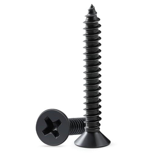 120PCS Wood Screws 1-1/4 Inch, #8 x 1-1/4" Black Screws, Black Dacromet Flat Head Phillips Self Tapping Suitable for Furniture, Woodworking - size: 8 x 1-1/4"