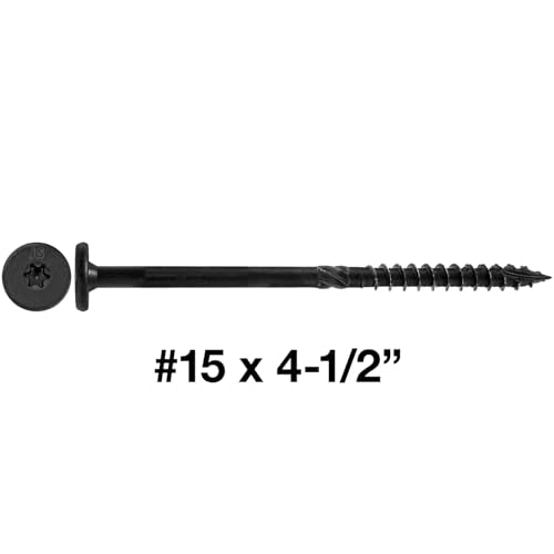 Jake Sales 15x4-1/2 Black Wafer Head Structural Lag Screws. Used for Log Construction, Timber Framing, Laminated Beams and Pole Barns Among Other Uses. T-30 Torx/Star Drive (Full Box ~400 Screws) - size: 4-1/2"