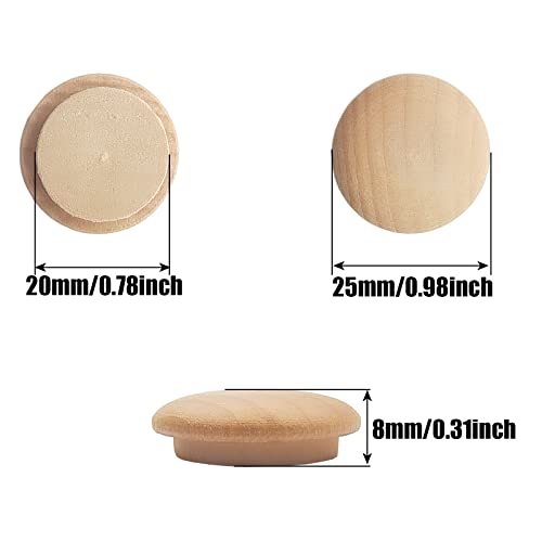 Wood Button Top Plugs 20mm/0.78inch Wood Plugs Hardwood, Screw Plug Wooden Hole Plugs Caps Screw or Screw Holes Craft Furniture Woodworking,.(25x20mm Pack of 50) - size: 20mm/0.78inch