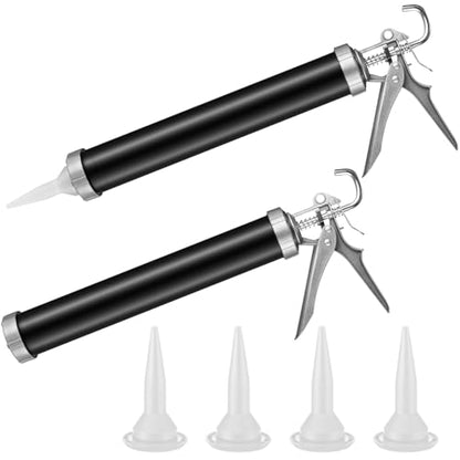 Lasnten 2 Pack Sausage Caulking Gun with 4 Cone Nozzles, Black - color: Black
