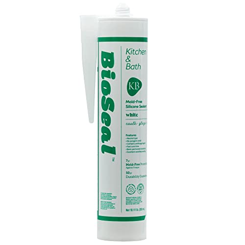 White BioSeal Silicone Sealant Caulk Kitchen and Bath Grade, Waterproof and Low Odor 10.1 Ounce Cartridge, White (Pack of 10) Made in Korea