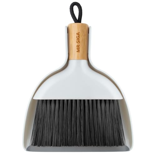 MR.SIGA Mini Dustpan and Brush Set, Bamboo Handle, White, 1 Set - color: White
