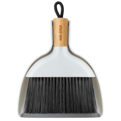 MR.SIGA Mini Dustpan and Brush Set, Bamboo Handle, White, 1 Set - color: White