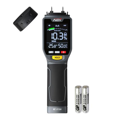 NDI 4 in 1 Pin Moisture Tester, Digital Water Tester, Wood Moisture Meter, Backlit LCD Display Automatic Alarm, Low-battery Indicator, Calibration & HOLD Button for Wood Firewood Lumber Floors