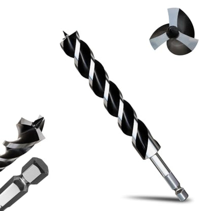 1-1/6"×10" Professional Auger Drill Bit for Wood with Quick Change 1/2" Hex Shank- 3-Cutter Design with Dual-Flute for Fast Chip Removal, Fits Hardwood, Softwood, PVC, Drywall & Tree Stumps - size: 1-1/6"×10"