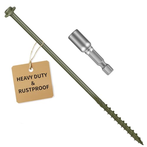 5/16 x 14 inch Long Timber Screws,Heavy Duty Exterior Lag Bolts with Hex Head, Structural Wood Screws for Deck, Fence, Landscape & Gazebo,Rust-Resistant Green Coated (25pcs) - size: #5/16 x 14" 25PCS